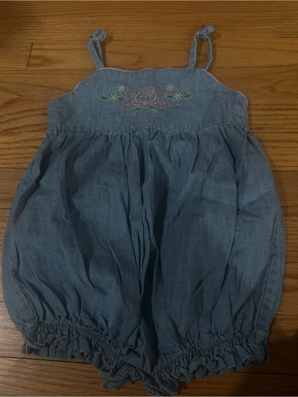 Ralph Lauren Blue Floral Embroidered Bubble Romper
